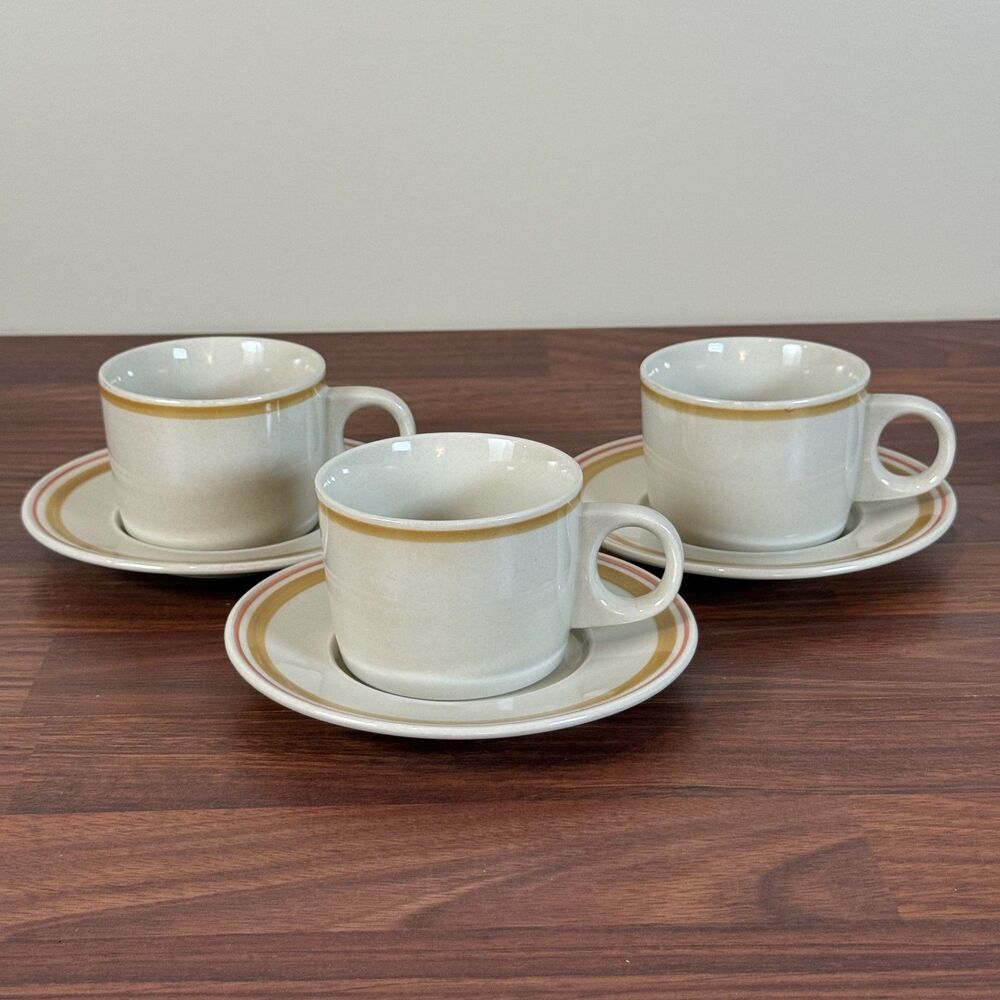 Newcor Stoneware Cup & Saucer Daydream 422 Japan Tea Set 3 Cups and 3 Saucers